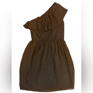 SHOSHANNA Swiss Dot Ruffled One ShoulderBlack Size 4